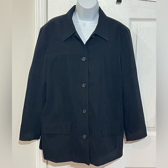 Talbots Women Petite Jacket Black Blazer Velvet Midi Button Up Pockets size L - Picture 1 of 9